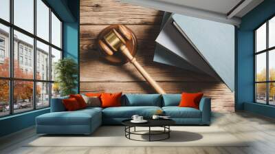 wooden judge on books on the desk Wall mural