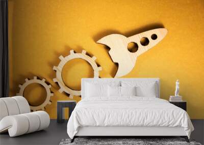 wooden rocket with gears Wall mural