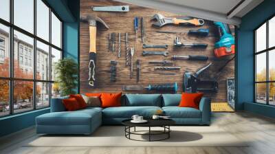 work tools on the table Wall mural