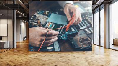 worker man  hand tester with computer Wall mural