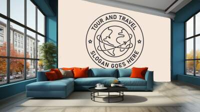 Global Tour and travel logo vector with line art style, best for travel, holiday, outdoor activity icon logo illustration Wall mural