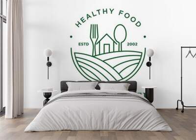 Healthy Food Restaurant logo design , a restaurant with a rural concept that provides traditional organic food and drinks vector illustration Wall mural