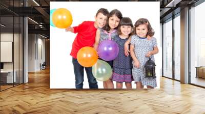 Happy kids celebrating Eid El Fitr - Muslim Children playing with lantern and baloons in the feast Wall mural