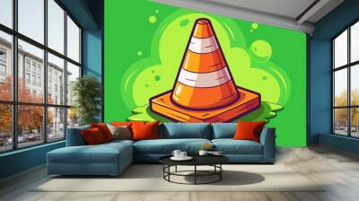 cartoon vector illustration of traffic cone, isolated background, road and street safety Wall mural