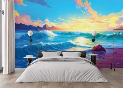 hand drawn painting of sea  Wall mural