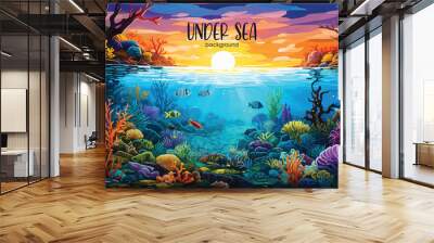 Hand drawn painting of under sea Wall mural