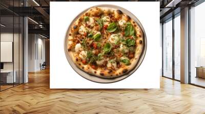 The italian pizza with tomatoes, basil and cheese. isolated on transparent background, PNG file, professional studio photo, above view Wall mural