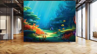 underwater scene with fishes and reef Wall mural