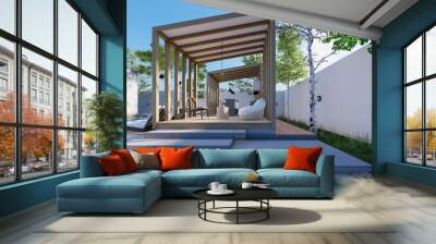 wooden terrace for living room 3d illustration Wall mural