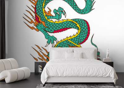 Isolated green down chinesse dragon zodiac vector illustration Wall mural