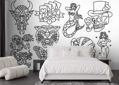 Set Of Old School Tattoo Designs Wall mural