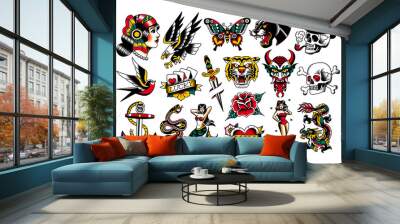 Set Of Old School Tattoo Designs Wall mural