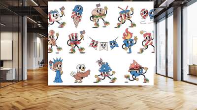 Vector Happy Independence Day USA Cartoon 4Th July Set Illustration Isolated Wall mural