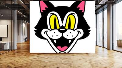 Vector Retro Cartoon Funny Cat Head Isolated Wall mural