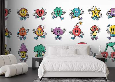 vector retro cartoon funny characters set illustration isolated Wall mural