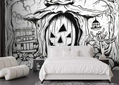 Happy Halloween. Halloween bat holding pumpkin Wall mural