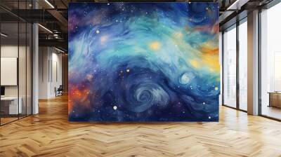 Design a galaxy texture with stars, nebulas, and cosmic swirls in a dark expanse. Wall mural