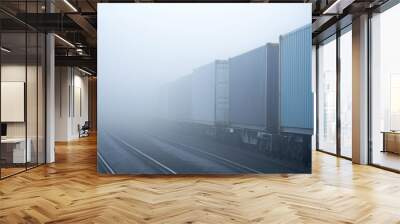 Foggy Highway with Cargo Containers Wall mural