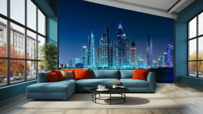 General view of the Dubai Marina at night Wall mural