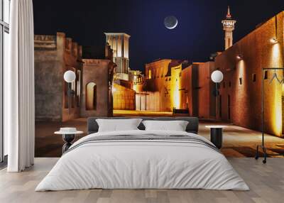 Night view of the streets of the old Arab city Dubai UAE Wall mural