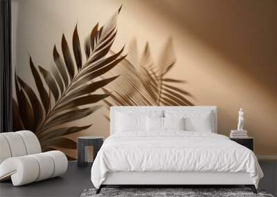 abstract natural plant shadows on soft beige background Wall mural