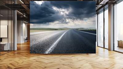 asphalt road and sky dark clouds nature background Wall mural