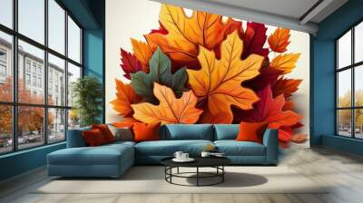 pile of autumn colored leaves isolated on white background colorful foliage of maple leaves in the fall season 3d Wall mural