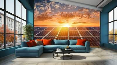 solar panels and beautiful sunset clouds green energy concept Wall mural