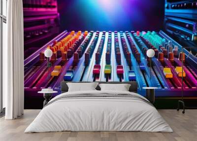 vibrant audio mixer with colorful light display in dark studio setting Wall mural