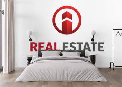 Letter I real estate sign logo icon  with house and arrow. Wall mural