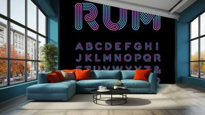 Neon font. Vector alphabet with neon stripes effect letters and Wall mural