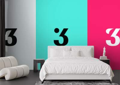 Set of number 3 minimal logo icon design template elements Wall mural