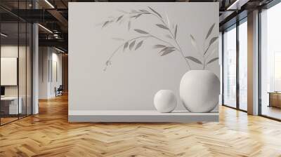 A Single Branch of Dried Leaves in Two White Vases Wall mural