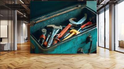 An Open Toolbox Filled with Tools Wall mural