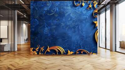 Blue and gold vintage floral ornament background Wall mural