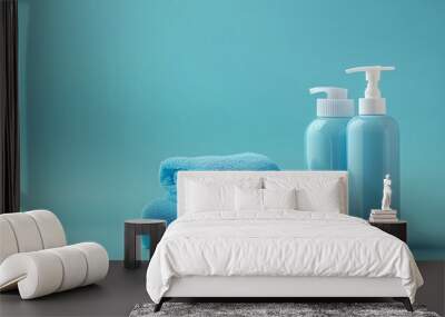 Blue Bath Products on a Blue Background Wall mural