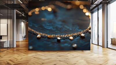 Gold Chain Necklace with Diamond Accents on a Dark Blue Background Wall mural