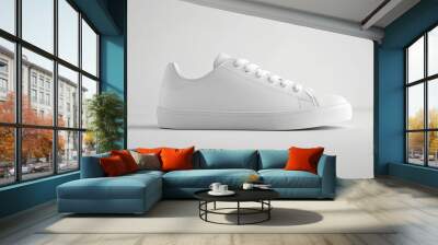 White Leather Sneaker with Lace-Up Closure Wall mural