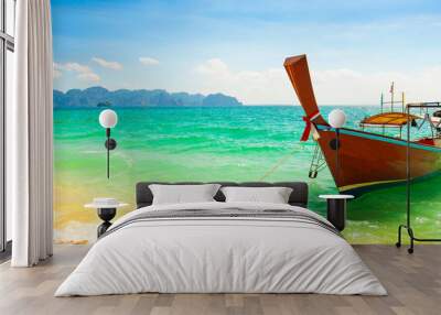 Amazing landscape with long tail boat in Thailand Wall mural