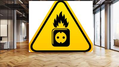 Fire safety warning sign, broken electrical outlet can cause a fire Wall mural