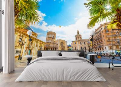 Panoramic view of Plaza de la Virgen (Square of Virgin Saint Mary) and Valencia old town Wall mural