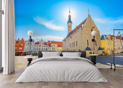 Panoramic view of Tallinn Hall Square and old town, Estonia Wall mural