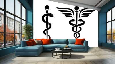 Snake medical icon, caduceus vector sign Wall mural