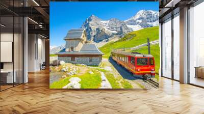 Swiss Alps and Jungfrau railway train, Switzerland travel photo Wall mural