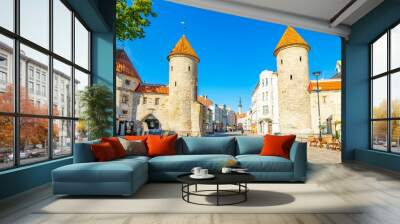 Tallin old town and Viru Gates panoramic view, Estonia Wall mural