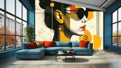 A woman portrait modern art mid century or deco style abstract illustration poster design Wall mural