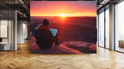 Man Reading Studying Bible Book Mountain Landscape Wall mural