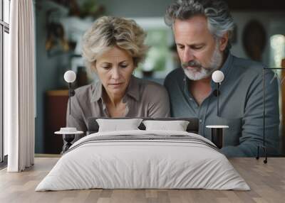 Mature Couple Man and Woman Worried Reading Letter Wall mural