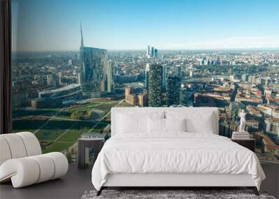 Milan cityscape, panoramic view with new skyscrapers in Porta Nuova district. Italian landscape. Wall mural