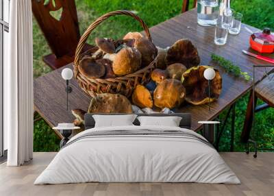 Wild mashrooms in the basket Wall mural